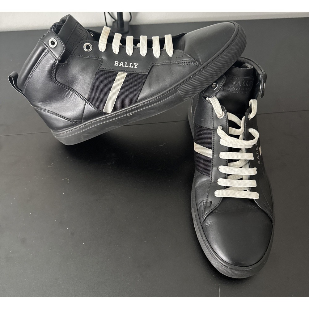 Bally Hedern Leather Sneakers Men's Size US 11 D  Black Designer Mid Lace Ups